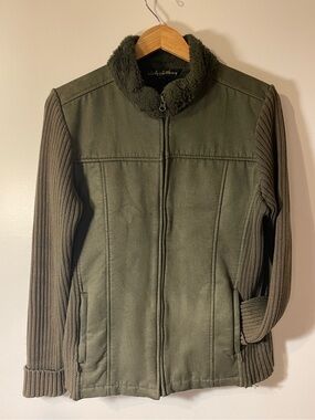 Lady Hathaway Olive Green Faux Suede Knit Sleeve Jacket L